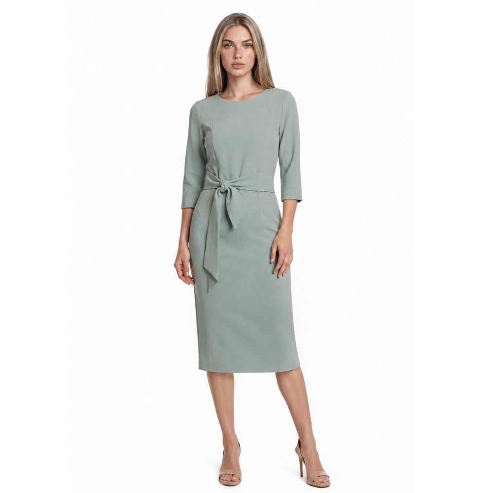 Adrianna Papell Midi Dress Women's Size 10 Sage Green Tie Waist